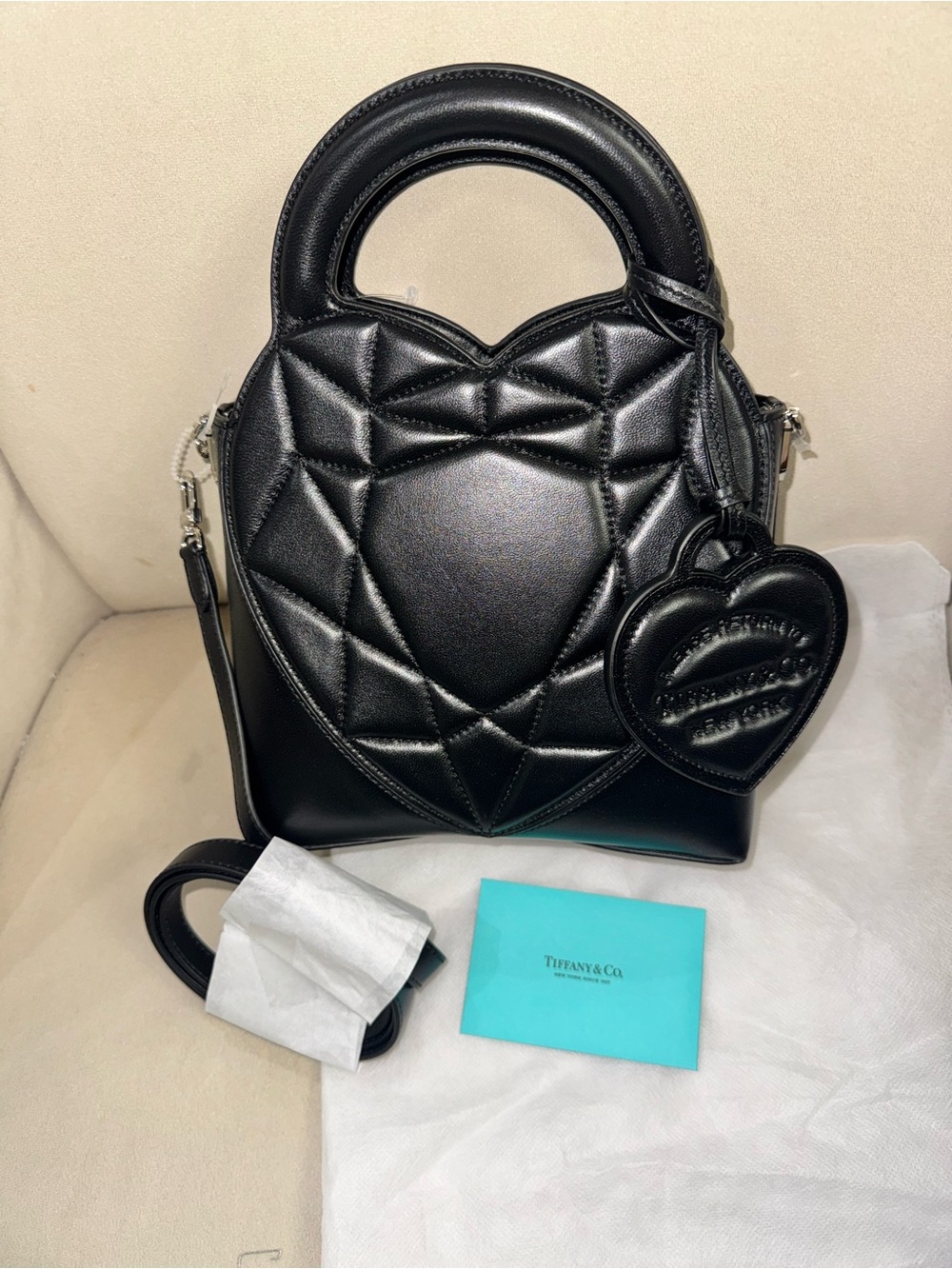 Tiffany & Co. Black Quilted Heart Leather Shoulder Bag with Heart Charm